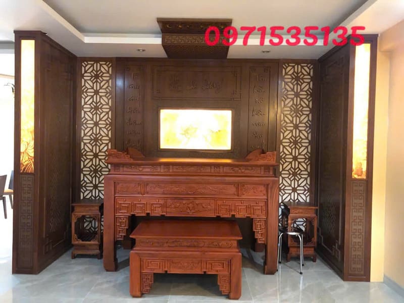 thi công vách ngăn phòng thờ tại dĩ an