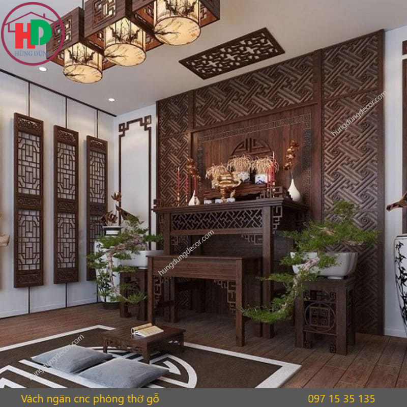 Xưởng Hùng Dung Decor gia công vách ngăn phòng thờ bằng CNC hiện đại