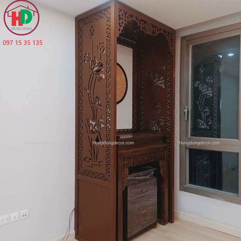 bàn thờ kết hợp vách ngăn cnc hoa văn