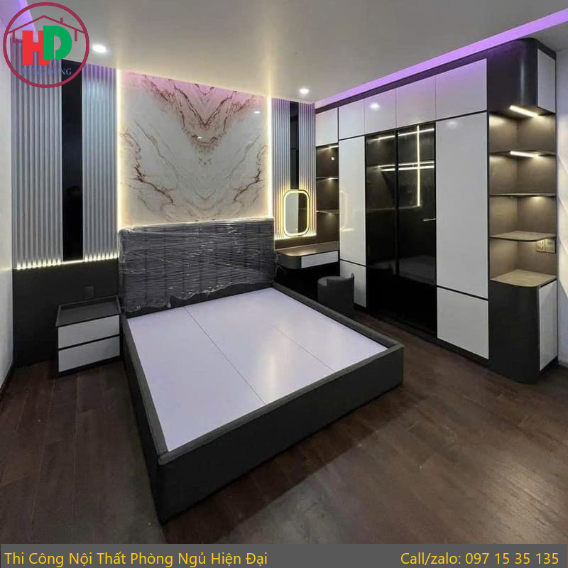 Phòng ngủ hiện đại với nội thất gỗ công nghiệp sang trọng