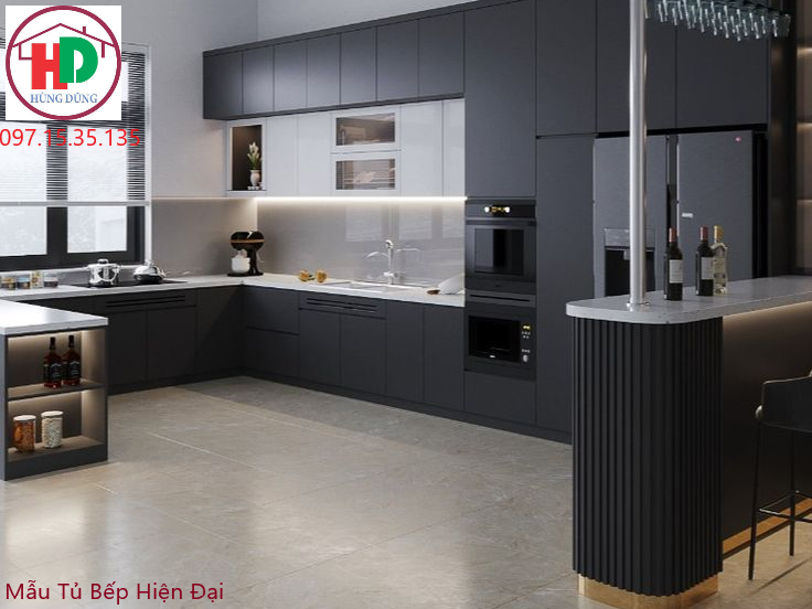 Tủ bếp nhà phố đẹp hiện đại 2025, thiết kế bởi Hùng Dũng Decor