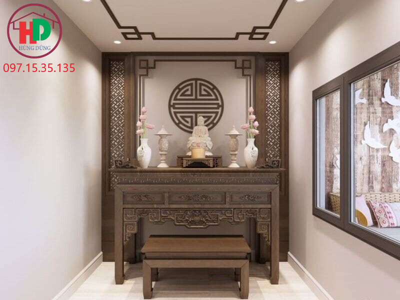 Phòng thờ kết hợp phòng khách tối giản