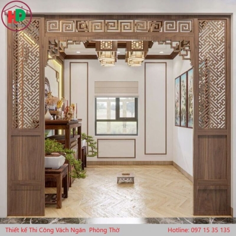 Vách ngăn hoa văn CNC phòng thờ tại Dĩ An